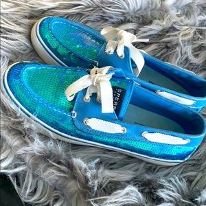 Blue Sequin Sperrys